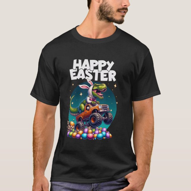 Camiseta Niños Feliz Conejo de Pascua T Rex Dinosaur Monste (Anverso)