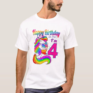 Camiseta Niños Feliz cumpleaños a mí, Unicornio de 4 años