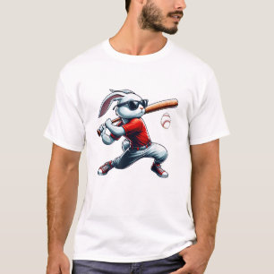 Camiseta Niños Feliz Pascua Conejo Jugando Béisbol Este