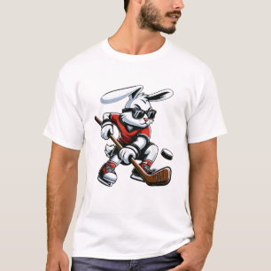 Camiseta Niños Feliz Pascua Conejo Jugando Hockey Pascua