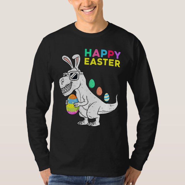 Camiseta Niños Feliz Pascua Para Rex Dino Con Huevo De Oído (Anverso)