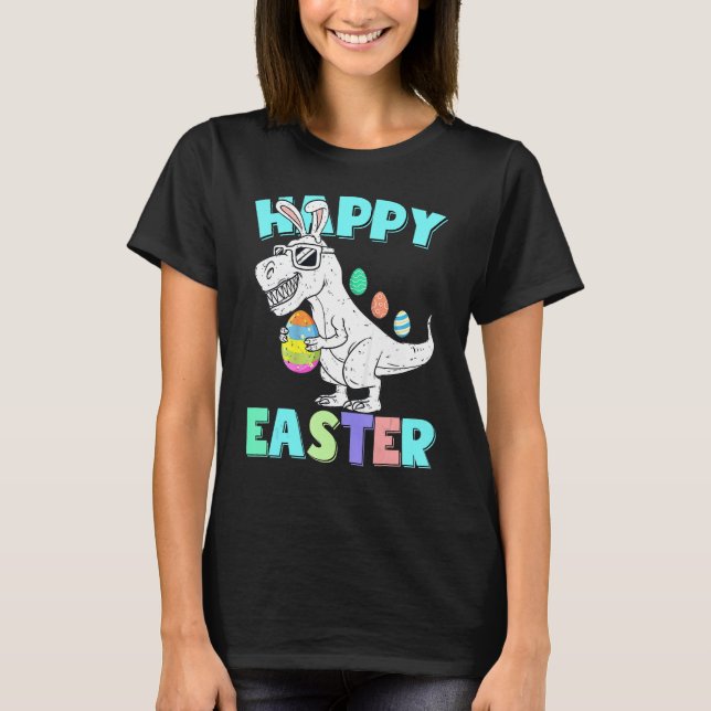 Camiseta Niños Feliz Pascua T Rex Dino Bunny Ears Gracioso  (Anverso)