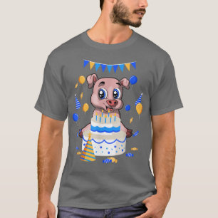 Camiseta Niños Fiesta de Cumpleaños Pastel Cute Piglet Gran