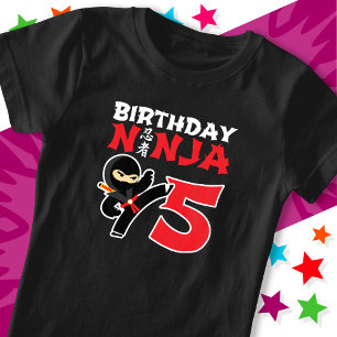 Camiseta Niños Fiestas de 5 años Karate Ninja Quinto cumple