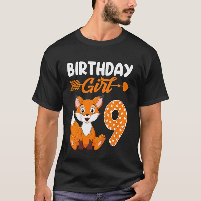 Camiseta Niños Fox Animal 9cumpleaños Chica Fox B Día 9 Sí (Anverso)