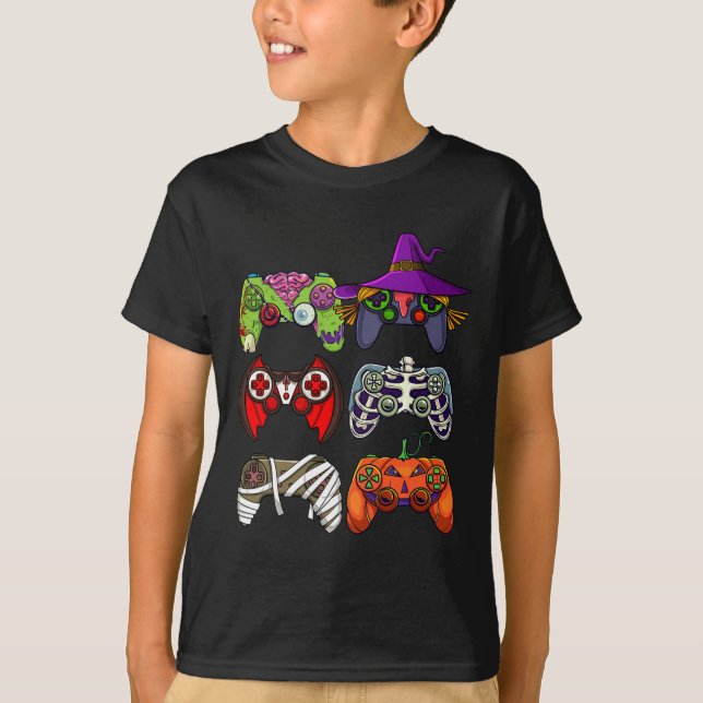 Camiseta Niños Gamer Skeleton Zombie Gaming Controllers Niñ (Anverso)