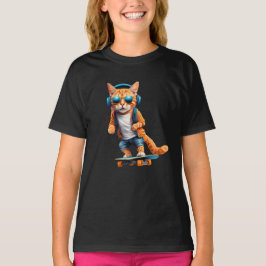 Camiseta Niños Gatito Atractivo Monopatinador
