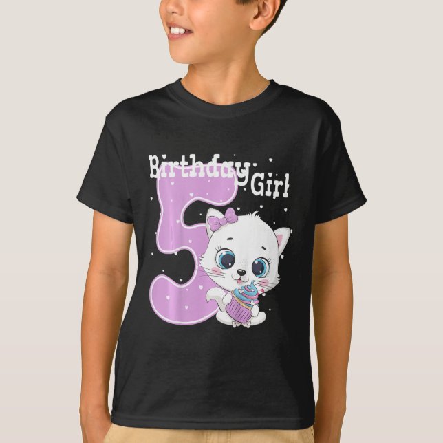 Camiseta Niños Gato Quinto Cumpleaños Chicas Camisas Kitten (Anverso)