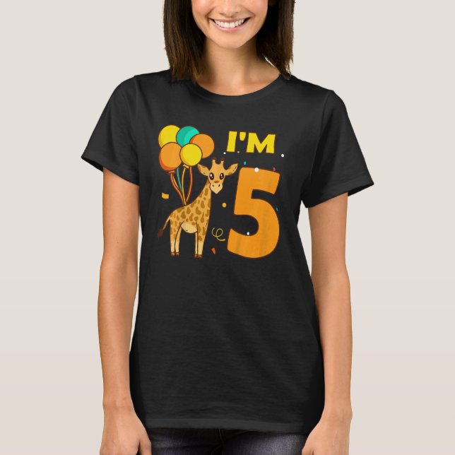 Camiseta Niños Giraffe Animales Chica Amor Animal Tengo 5 A (Anverso)