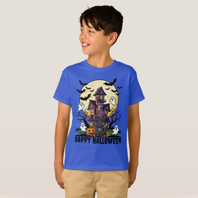 Camiseta Niños Halloween Haunted House Tee gráfico (Anverso completo)