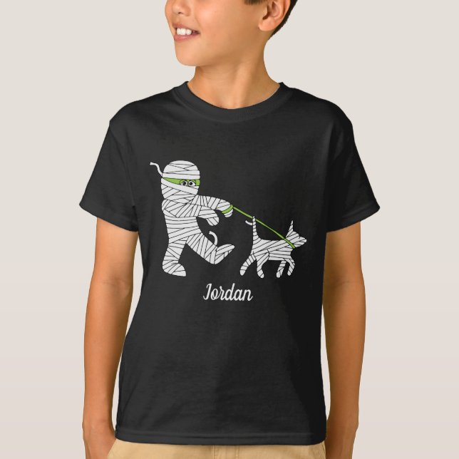 Camiseta Niños Halloween Mamá niño Camina Perro (Anverso)