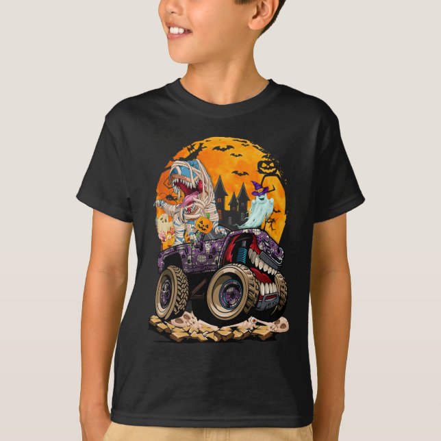 Camiseta Niños Halloween Niños Dinosaurio T rex Dino Pumpki (Anverso)