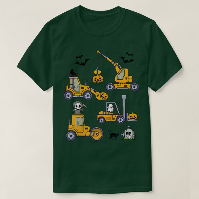 Camiseta Niños Halloween Vehículos de construcción Calabaza (Diseño del anverso)
