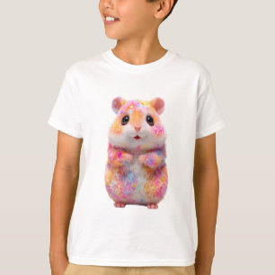 Camiseta Niños Hámster Galácticos con Brillo de Arcoíris