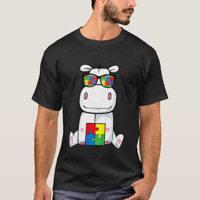 Camiseta Niños Hipopótamo Rompecabezas Pieza Autismo Sensib (Anverso)