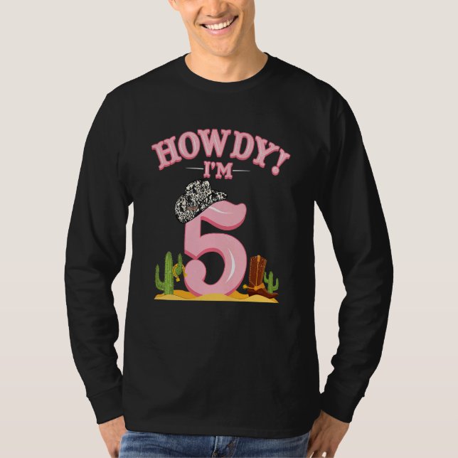 Camiseta Niños Howdy Cowgirl 5º cumpleaños País Occidental (Anverso)