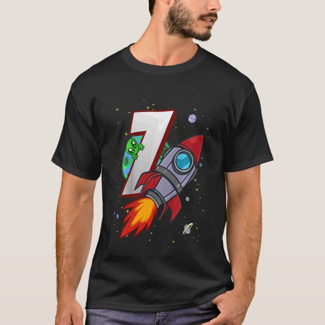Camiseta Niños Ich bin 7 Rocket y Alien Séptima Fiesta de C (Anverso)