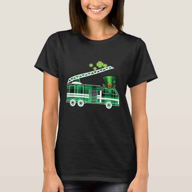 Camiseta Niños Irlandeses Green Plaid Firefighter Truck St  (Anverso)