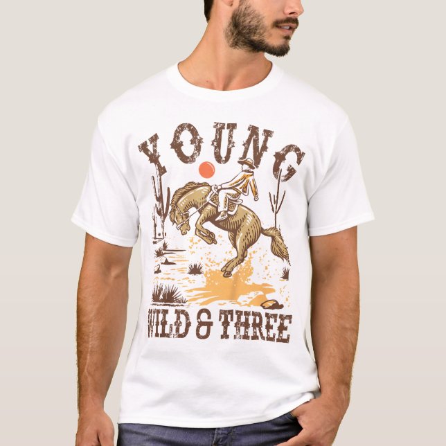 Camiseta Niños Jóvenes Salvajes Tres Cowboy Rodeo Occidenta (Anverso)