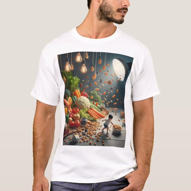 Camiseta "Niños jugando con frutas y verduras" (Anverso)