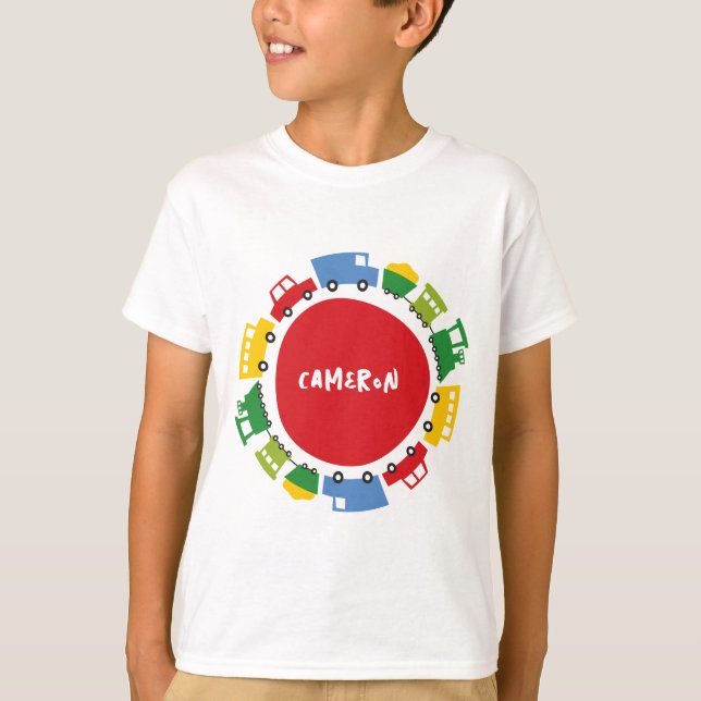 Camiseta Niños Juguetes Autobús de tren de coches Transport (Anverso)