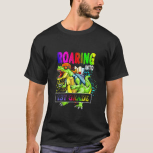 Camiseta Niños lanzando mochila de dinosaurio de primer gra