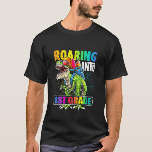 Camiseta Niños lanzando mochila de dinosaurio de primer gra