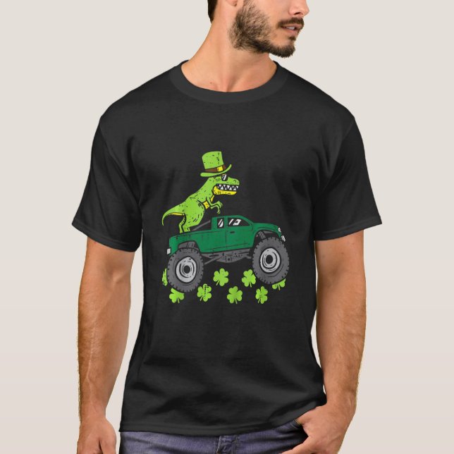 Camiseta Niños Leprechaun Dino Monster Camión St Patricks D (Anverso)