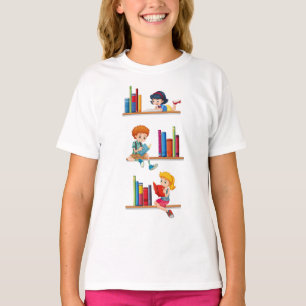Camiseta Niños leyendo libros en estante
