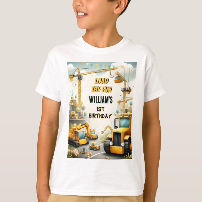 Camiseta niños lindos Camiones de construcción sencillos 1º (Anverso)