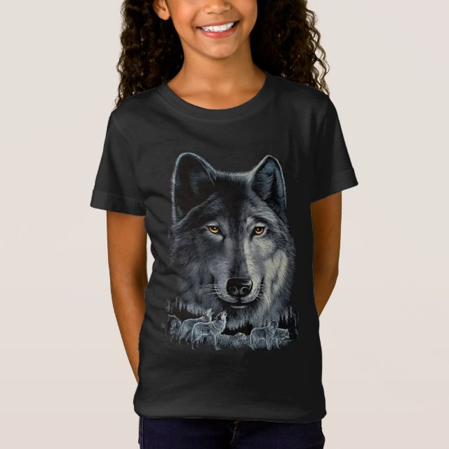 Camiseta Niños lobo grises - Brillo en la huella oscura (Anverso)