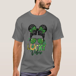 Camiseta Niños Lucky Vibes Double Bun Shamrock St Patricks 