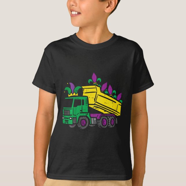 Camiseta Niños Mardi Gras Dump Camión De Construcción Cután (Anverso)