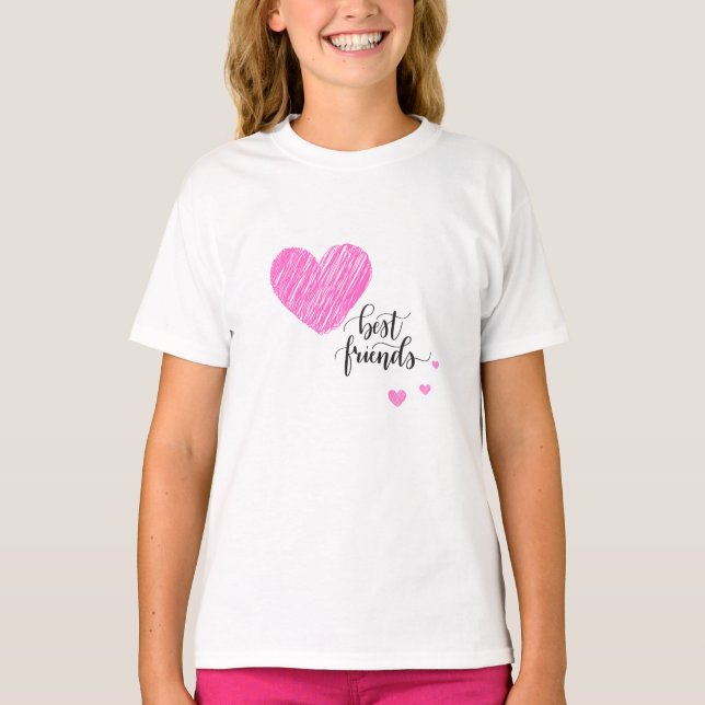 Camiseta Niños Mejor Amigos Corazón Rosa (Anverso)
