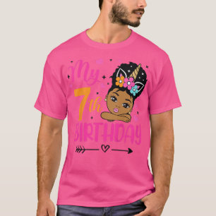 Camiseta Niños Mi séptimo cumpleaños Unicornio Chica Negra 