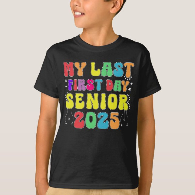 Camiseta Niños Mi Último Primer Día Senior 2025 Groovy (Anverso)