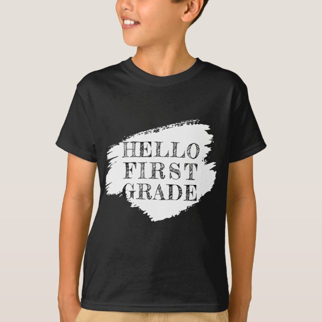 Camiseta Niños modernos de primer grado de color negro (Anverso)