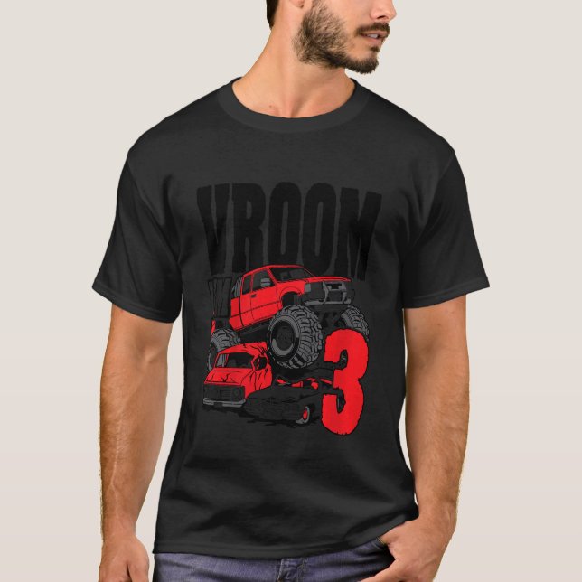 Camiseta Niños Monster Truck Cumpleaños Vroom Tengo 3 años (Anverso)