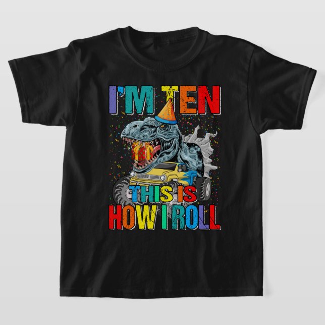 Camiseta Niños Monstruo de 10 años Camión Dinosaurio Cumple (Distribución)