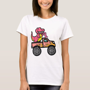 Camiseta Niños Monstruo de Dino Rosado Camión Cáncer de Mam