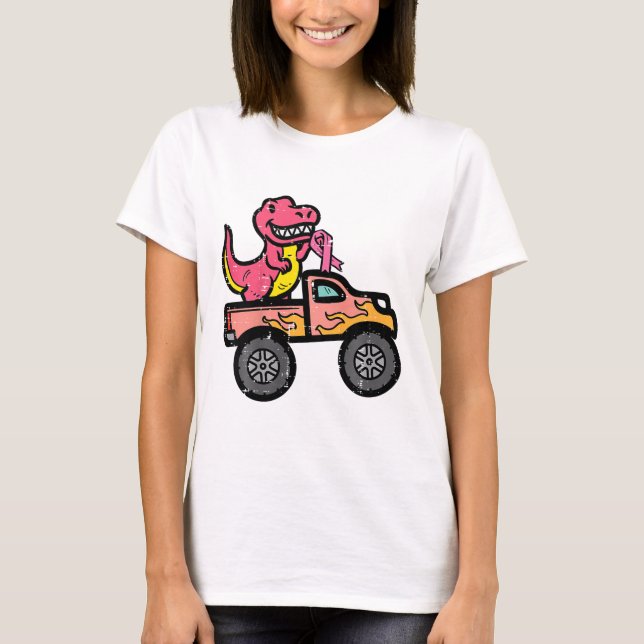 Camiseta Niños Monstruo de Dino Rosado Camión Cáncer de Mam (Anverso)