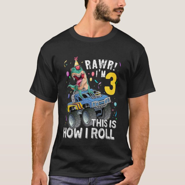 Camiseta Niños Monstruo de dinosaurio de 3 años de edad Tru (Anverso)