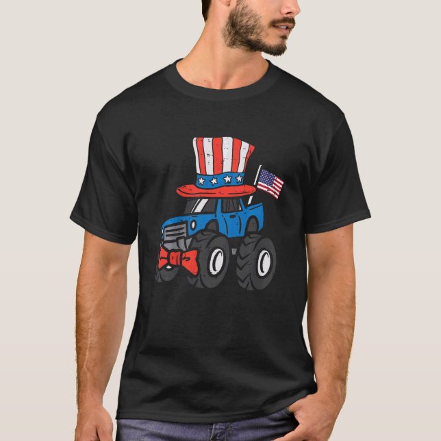 Camiseta Niños Monstruos Camiones Us Bandera Niños 4 De Jul (Anverso)