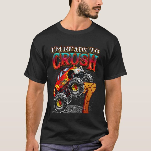 Camiseta Niños Monstruos De 7 Años De Edad Camión Listos Pa (Anverso)