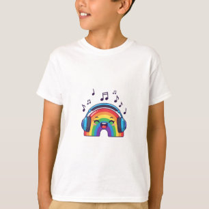 Camiseta Niños Musicales Kawaii Arcoíris Con Auriculares