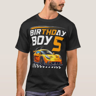 Camiseta Niños Nacimiento Niño 5 Años Raza Coche 5 Cumpleañ