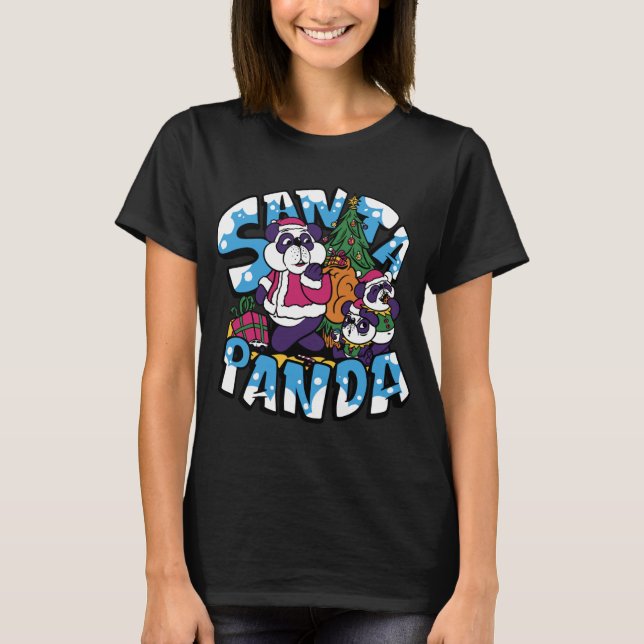 Camiseta Niños Navidades Chicas de Xmas Tree Santa Panda (Anverso)