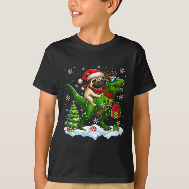 Camiseta Niños Navidades de la T-rex de los renos de Santa  (Anverso)