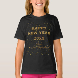 Camiseta Niños negrita Gold 3D Letters Feliz Año Nuevo