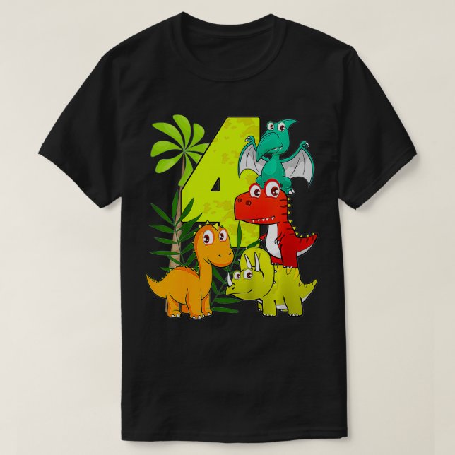 Camiseta Niños Niños 4 años de edad 4 años niño dinosaurio  (Diseño del anverso)